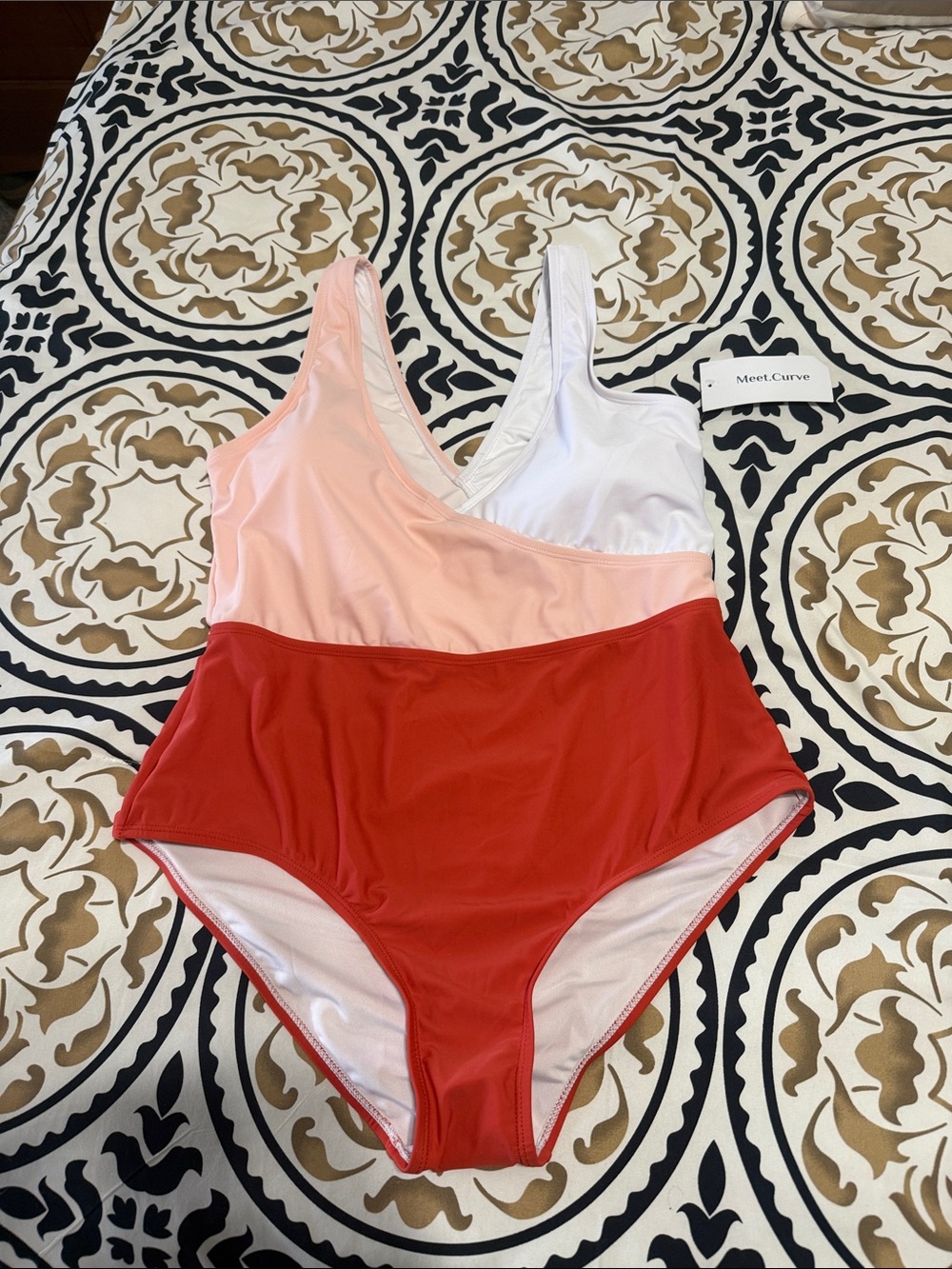 MeetCurve Colorblock One-Piece Swimsuit in White, Blush & Red